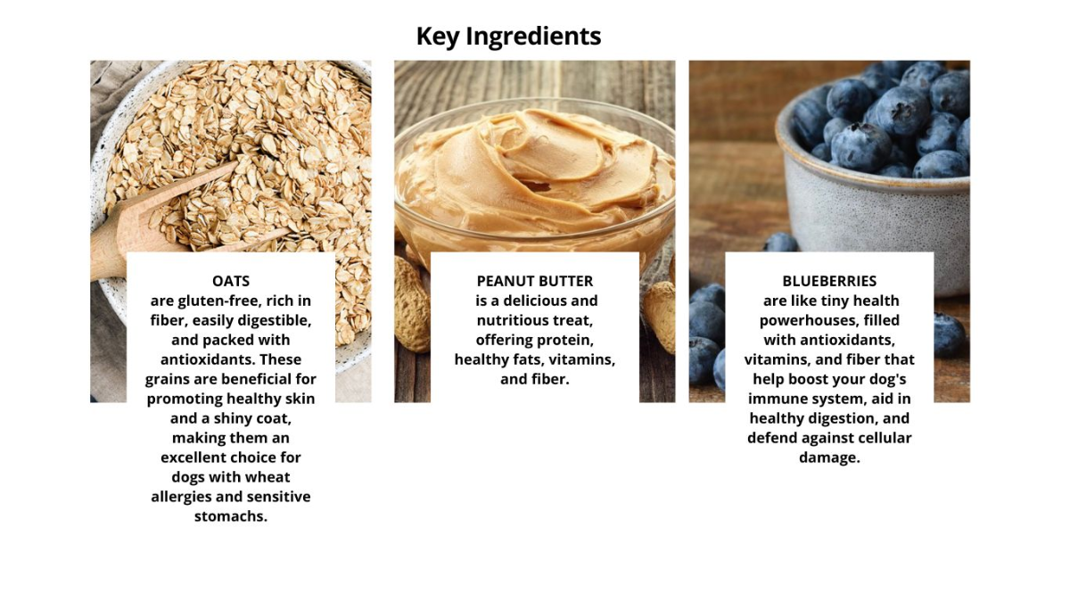 Organic dog treat ingredients with vitamins minerals and healthy fats