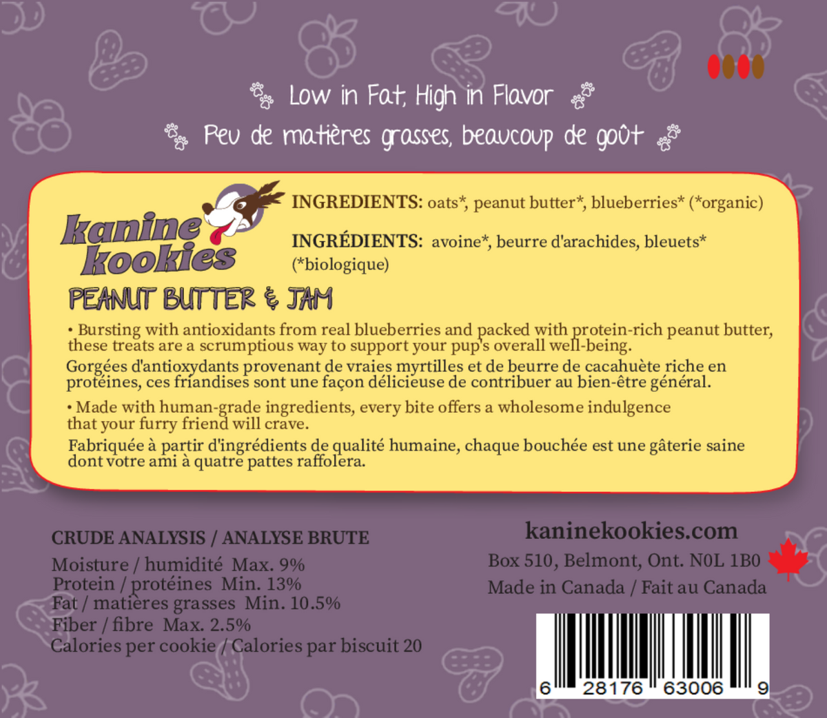 Limited ingredient peanut butter dog treats nutrition label